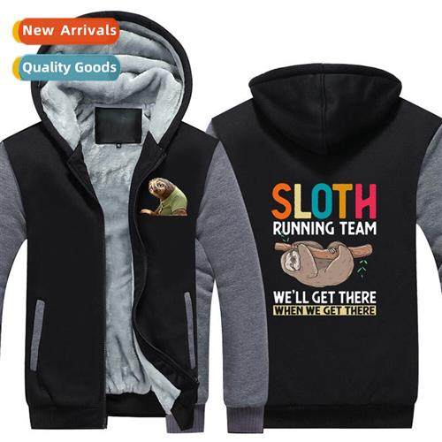 Sloth Running Team Zipper Hoodie Gift Padded Hoodie Warm Fle