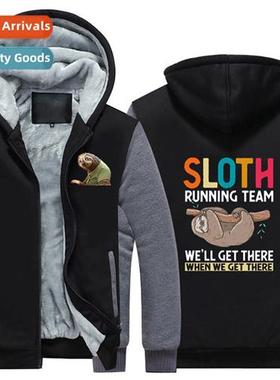 Sloth Running Team Zipper Hoodie Gift Padded Hoodie Warm Fle