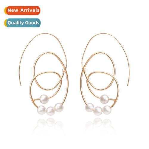 New exaggerated geometric earrings retro fashi pearl earring