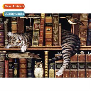 New small h-applied diamd decorative wall art bookshelf cat