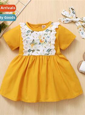 Girls Spring  Autumn 2021 new n short-sleeved small flowers