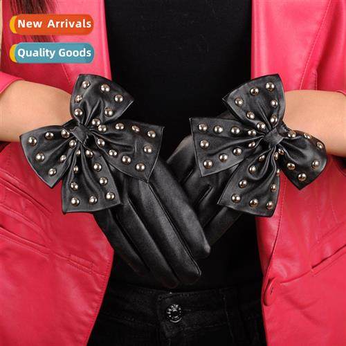Rivets bow ladies gloves fashi imati lear driving pu stage n