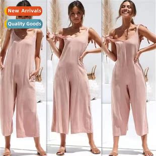 Neck Backless 2022 Womens Sleeveless Solid Jumpsu