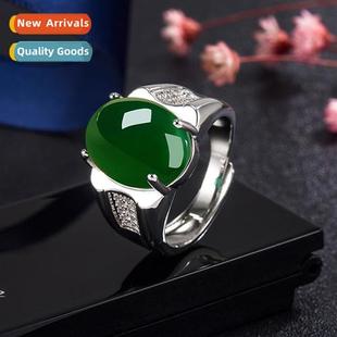 domineering green chalcedy Retro mens style ring ligh ethnic