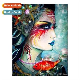 face goldfish full painting emb simple girl stch Diamd cross