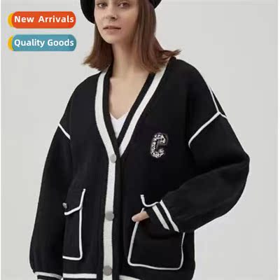 2023 fall  winter new loose V-neck kn cardigan female temper