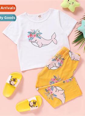 Girls spring  fall 2021 new n dolphin print top + print pant