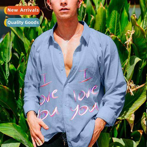 I LOVE YOU lg-sleeved shirt men 2022 summer new mens casual