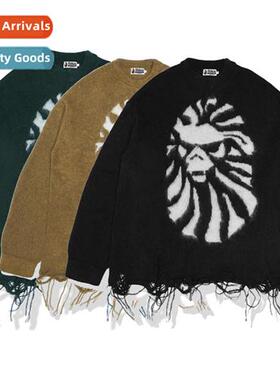 Japanese tide apes head mo round neck fringe destructi hem s