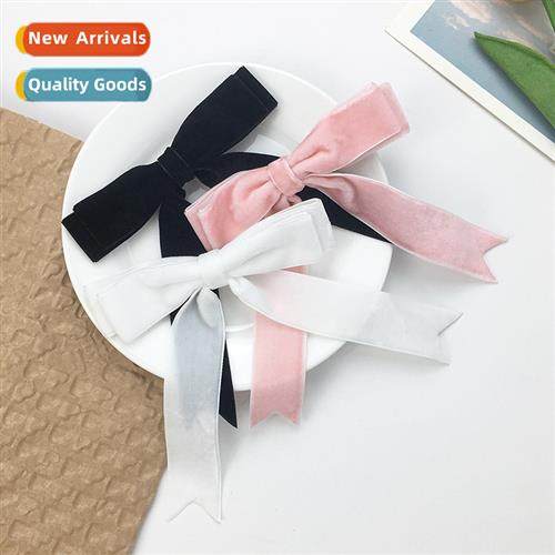 Velvet bow hair clips sweet girl cute versatile back   head