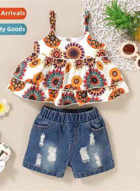 Girls spring  fall  2020 new n sleeveless ethnic style print