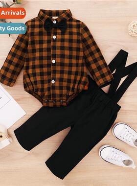 Boys spring  autumn  2021 new fashi lg-sleeved plaid printed