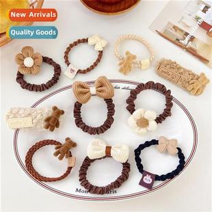 Bear Head Clips Cute Circle Frosted Hair Rope Flower