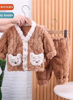 Childrens pajamas boys fall  winter facecloth baby coral fle