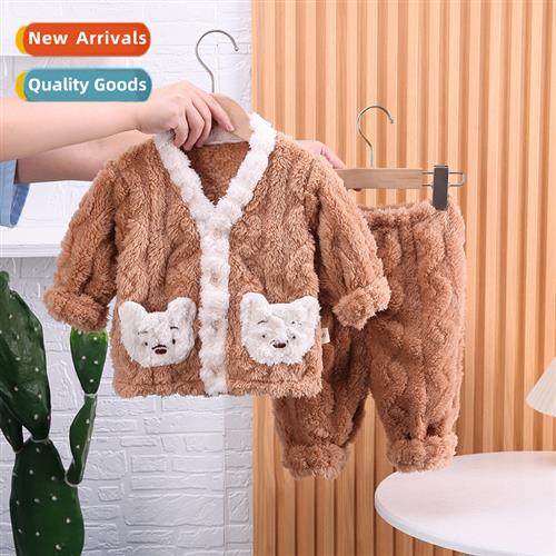 Childrens pajamas boys fall  winter facecloth baby coral fle