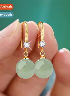 New high imati Hetian jade earrings female zirc green lapis
