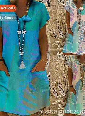 2023 Digal Printed Short Sleeve Midi Dresses Fall Summer v N