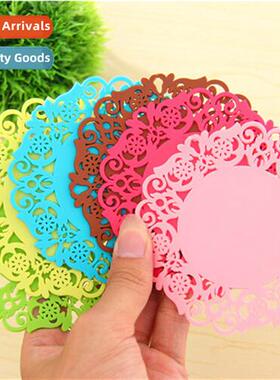 Cute hollow PVC tea coasters cy color n-slip mat heat insula