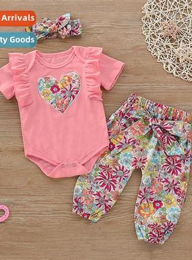 Girls spring  fall  2021 new n love short-sleeved top + flor