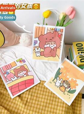 Cute ins simple carto Korean style whe paper bags hheld shop