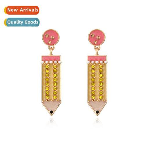 simple creative pencil inlaid diamd earrings retro oil drop