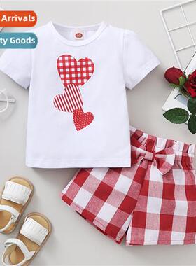 Girls spring  fall  2022 new n love short-sleeved top + plai