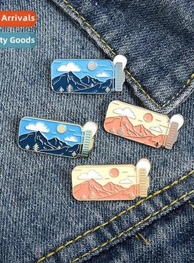 Carto cute outdoor landscape clouds mountain brooch creative