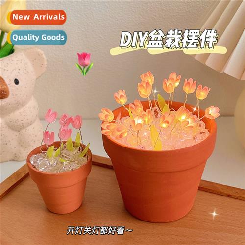 diy potted tulips night light mini bouquet handmade material