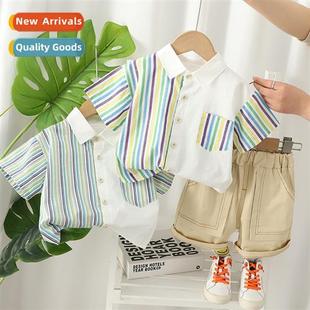 short sleeved summer lapel children striped small Boys