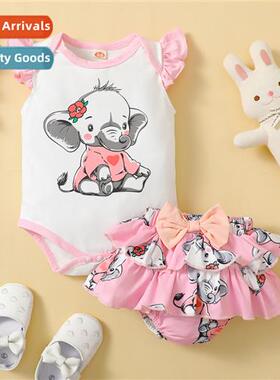 Girls Spring  Autumn 2022 New  Sleeveless Elephant Printed T