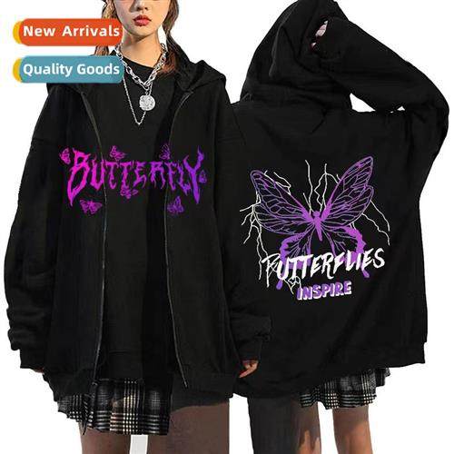 2022 Gothic butterfly zipper sweater nd casual hoodie Y2K re