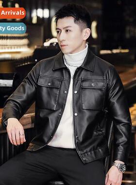 Lear jacket mens spring and fall Slim Korean versi   handsom