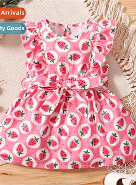 Girls Spring  Autumn 2021 new  n childrens sleeveless strawb