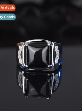 Four claws inlaid black yx mens ring open fashi diamd gemste