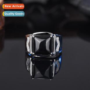 Four claws inlaid black yx mens ring open fashi diamd gemste