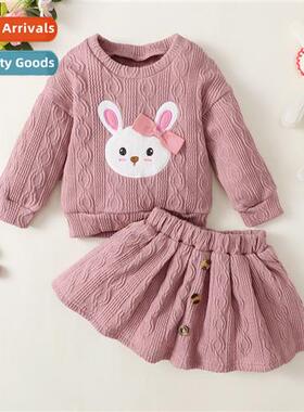 Girls spring  fall  2023 new n Easter bunny print lg-sleeved