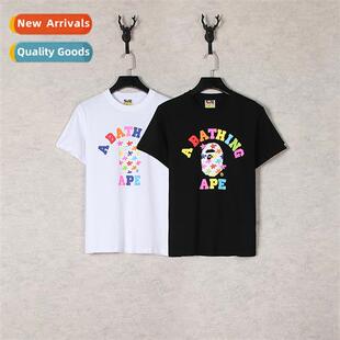 Japanese tide shark ape head gradient rainbow letters printe