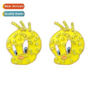 duck diamd oil small fashi yellow retro creative earrings