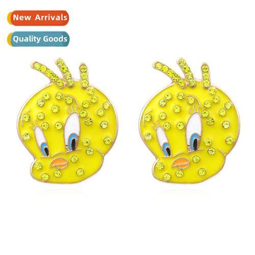creative small yellow duck diamd earrings retro fashi oil dr
