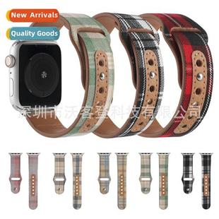 apple canvas watch8 band watch plaid leather 适用apple