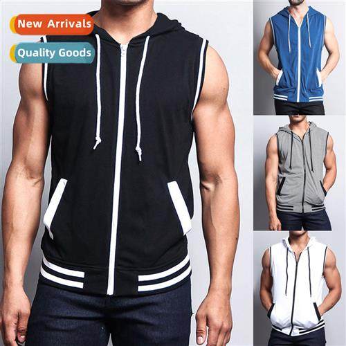2022 Summer new an size mens undershirt fness zipper sleevel