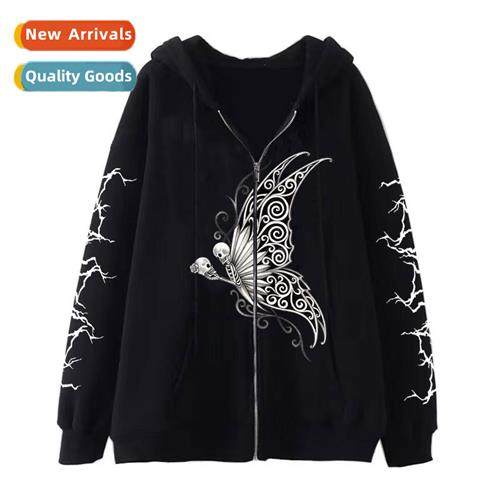 Dark wind hip-hop gothic Harajuku Y2Y skull butterfly zipper