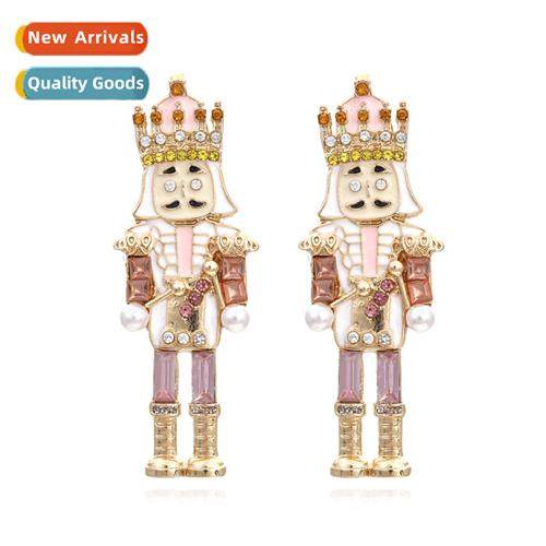 exaggerated diamd-set Nutcracker King earrings drip oil baki
