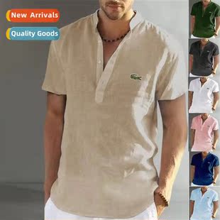 Solid Mens Cott Summer Color Casual Collar Sting Amaz 2023