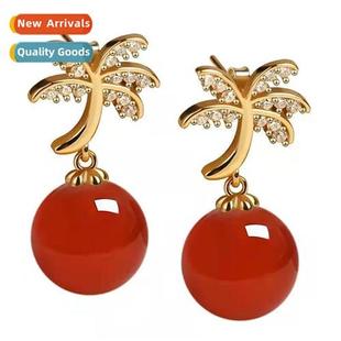 plated 925 silver Undertake female agate earrings chal green