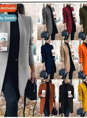 2022 Autumn  winter new fashi solid color st-up collar tweed