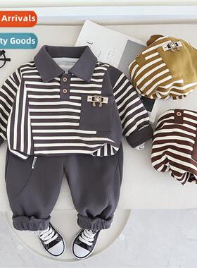 Childrens clothing boys spring  fall su striped splicing POL