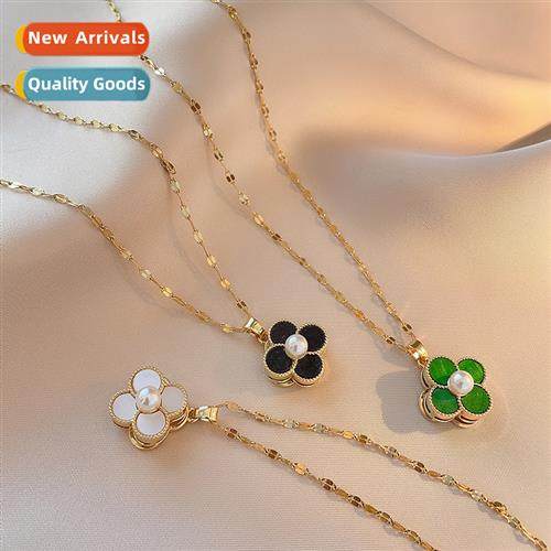 Necklace female 2023 new rotating clover pearl hundred neckl