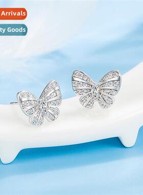Diamd zircia bow earrings      fashi sweet full  diamd butte