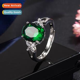 Inlaid zircia emerald ring female an  American fashi sapphir